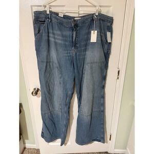 GOOD AMERICAN Good Ease Relaxed Mid Rise Wide Leg Carpenter Jeans Indigo 22 Plus